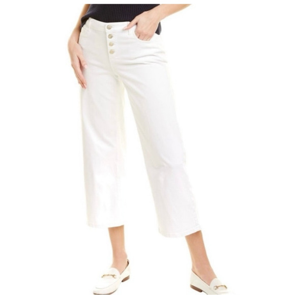 J. McLaughlin Loris White Open Button Fly Wide Leg Cropped Denim Jeans Size 2 - Picture 1 of 7